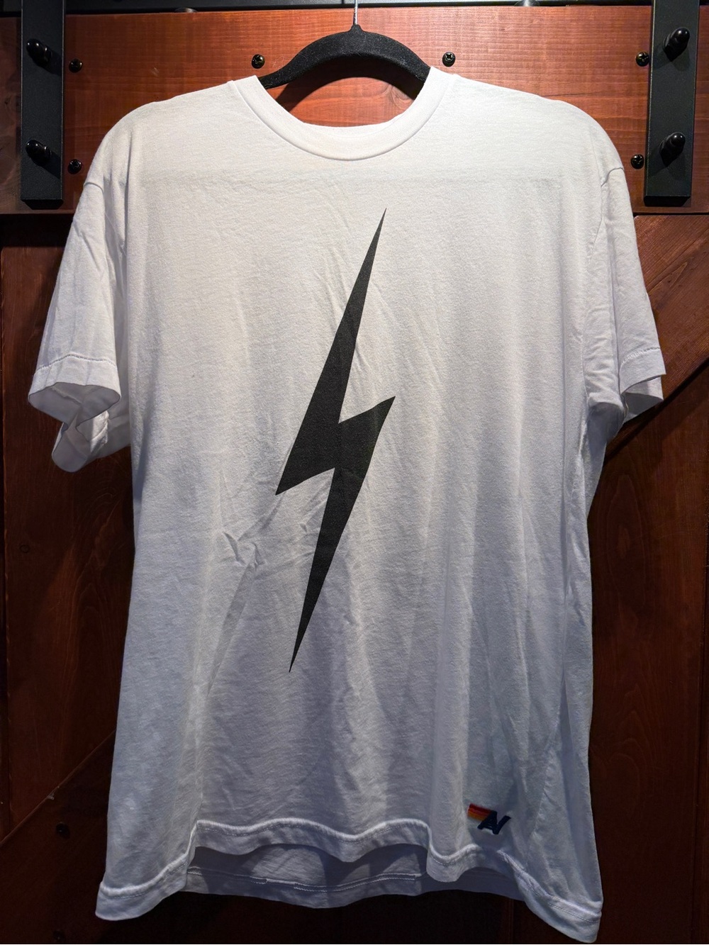 Aviator Nation White Tee with Black Lightning Graphic Large